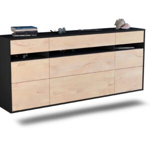 Sideboard Manchester | hängend | Korpus Anthrazit | Front in Zeder Holz Optik | 180x79x35cm (BxHxT)