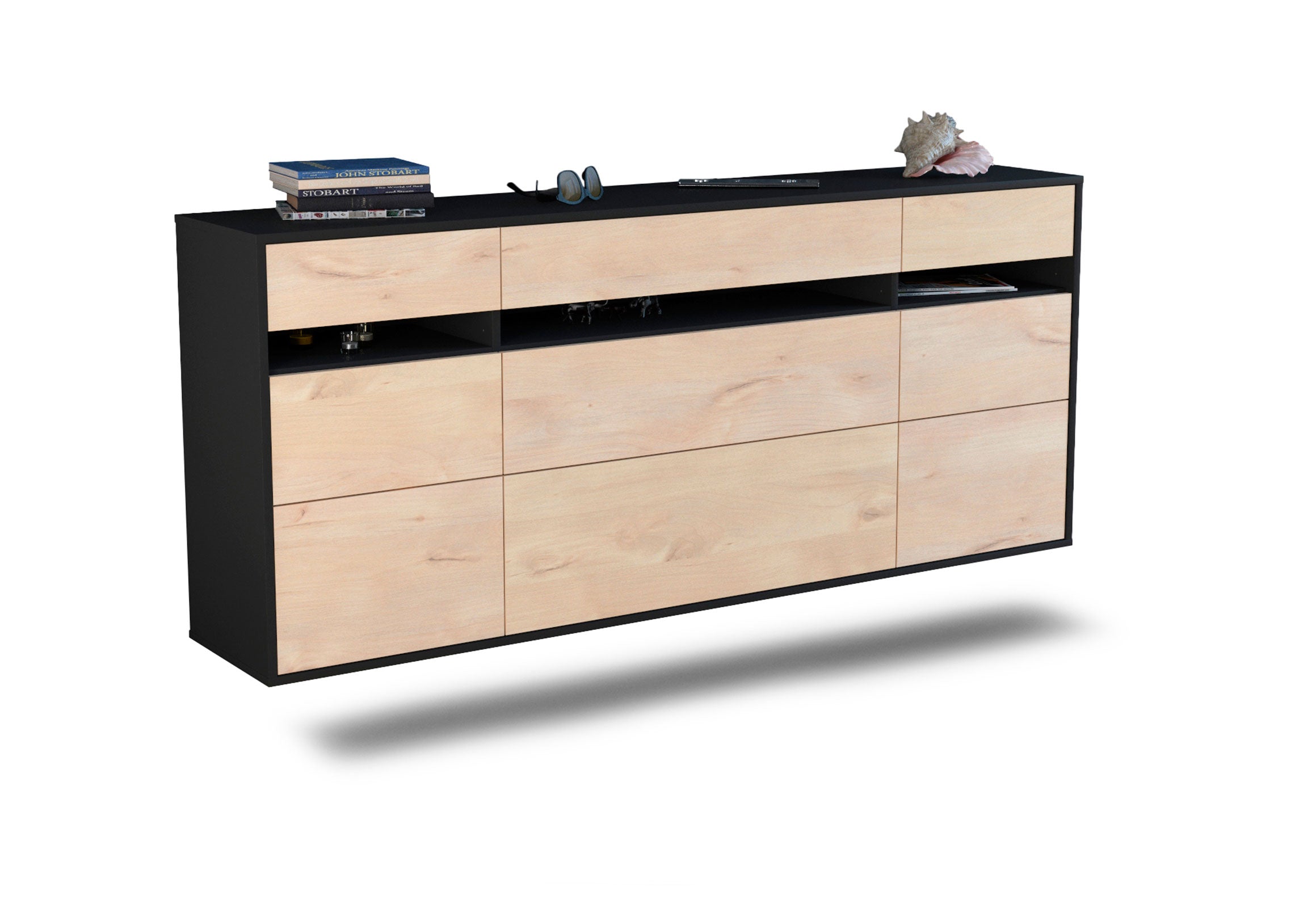 Sideboard Manchester | hängend | Korpus Anthrazit | Front in Zeder Holz Optik | 180x79x35cm (BxHxT) 1 Sideboard Manchester | hängend | Korpus Anthrazit | Front in Zeder Holz Optik | 180x79x35cm (BxHxT)