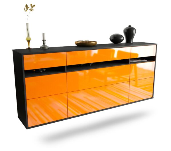 Sideboard Manchester | hängend | Korpus Anthrazit | Front in Hochglanz Orange | 180x79x35cm (BxHxT)