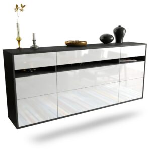 Sideboard Manchester | hängend | Korpus Anthrazit | Front in Hochglanz Weiß | 180x79x35cm (BxHxT)