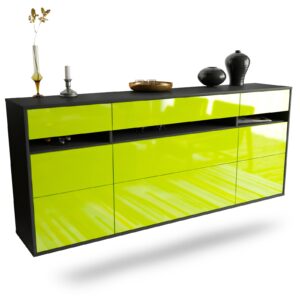 Sideboard Manchester | hängend | Korpus Anthrazit | Front in Hochglanz Grün | 180x79x35cm (BxHxT)