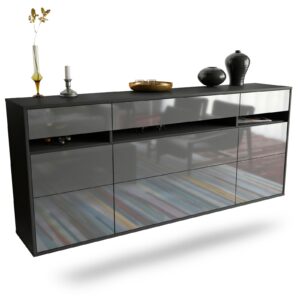 Sideboard Manchester | hängend | Korpus Anthrazit | Front in Hochglanz Grau | 180x79x35cm (BxHxT)