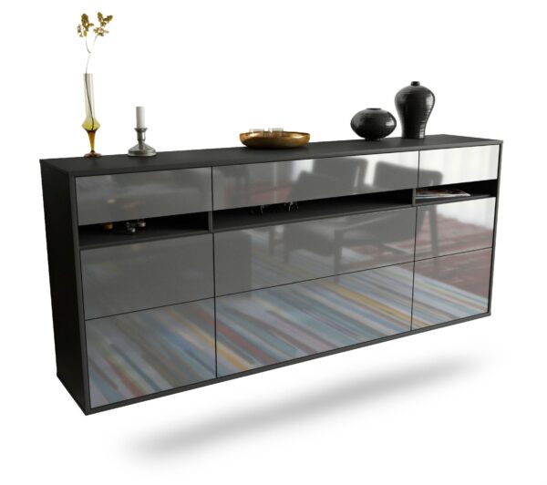 Sideboard Manchester | hängend | Korpus Anthrazit | Front in Hochglanz Grau | 180x79x35cm (BxHxT)