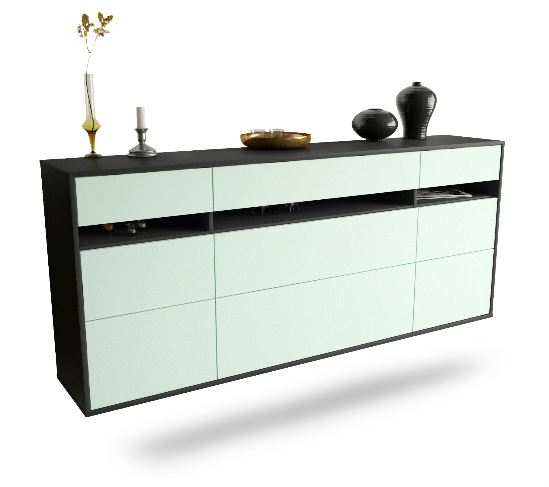 Sideboard Manchester | hängend | Korpus Anthrazit | Front in Mint | 180x79x35cm (BxHxT) 1 Sideboard Manchester | hängend | Korpus Anthrazit | Front in Mint | 180x79x35cm (BxHxT)