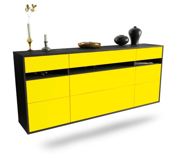 Sideboard Manchester | hängend | Korpus Anthrazit | Front in Gelb | 180x79x35cm (BxHxT)