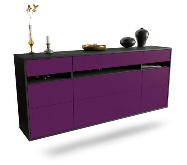 Sideboard Manchester | hängend | Korpus Anthrazit | Front in Lila | 180x79x35cm (BxHxT)