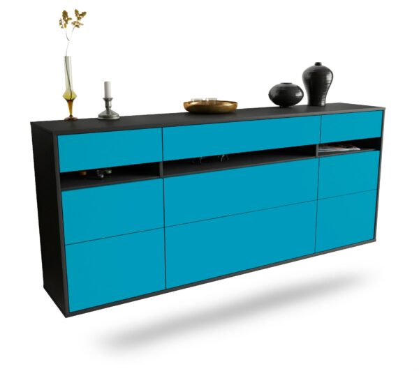 Sideboard Manchester | hängend | Korpus Anthrazit | Front in Türkis | 180x79x35cm (BxHxT)