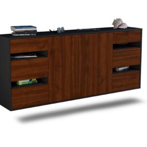 Sideboard Roseville | hängend | Korpus Anthrazit | Front in Walnuss Holz Optik | 180x79x35cm (BxHxT)