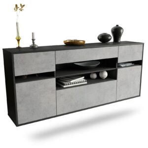 Sideboard Miramar | hängend | Korpus Anthrazit | Front in Beton Optik | 180x79x35cm (BxHxT)