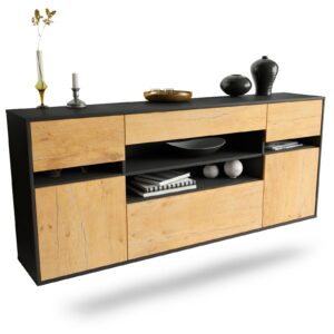 Sideboard Miramar | hängend | Korpus Anthrazit | Front in Eiche Holz Optik | 180x79x35cm (BxHxT)