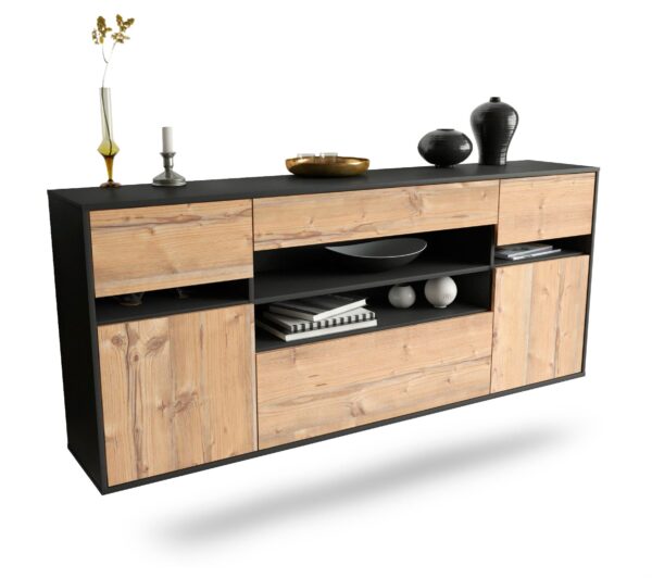 Sideboard Miramar | hängend | Korpus Anthrazit | Front in Pinie Holz Optik | 180x79x35cm (BxHxT)