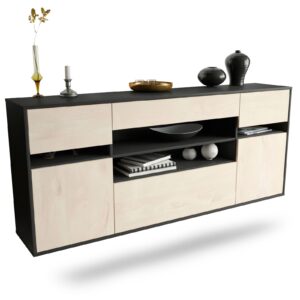 Sideboard Miramar | hängend | Korpus Anthrazit | Front in Zeder Holz Optik | 180x79x35cm (BxHxT)
