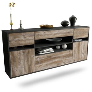 Sideboard Miramar | hängend | Korpus Anthrazit | Front in Treibholz Holz Optik | 180x79x35cm (BxHxT)
