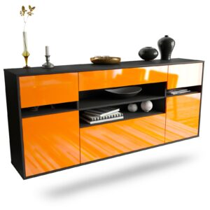 Sideboard Miramar | hängend | Korpus Anthrazit | Front in Hochglanz Orange | 180x79x35cm (BxHxT)