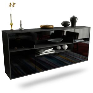 Sideboard Miramar | hängend | Korpus Anthrazit | Front in Hochglanz Schwarz | 180x79x35cm (BxHxT)