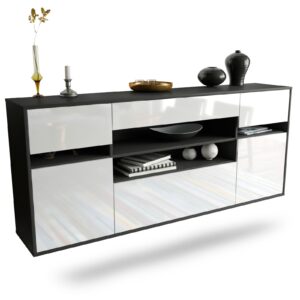 Sideboard Miramar | hängend | Korpus Anthrazit | Front in Hochglanz Weiß | 180x79x35cm (BxHxT)