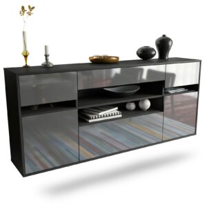 Sideboard Miramar | hängend | Korpus Anthrazit | Front in Hochglanz Grau | 180x79x35cm (BxHxT)