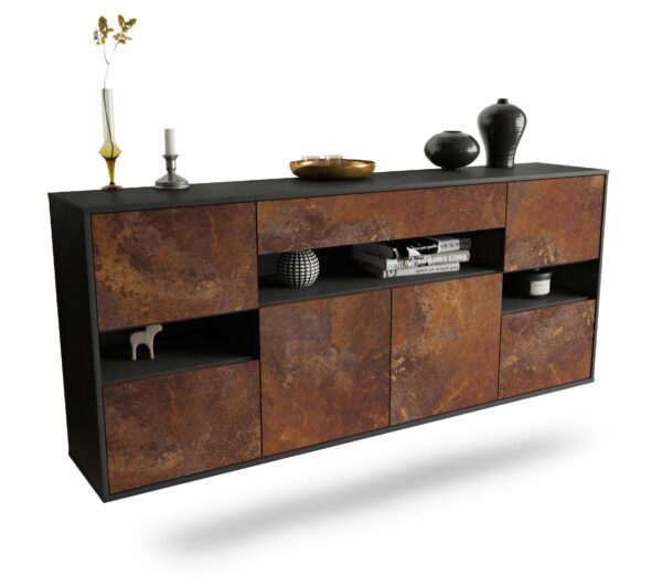 Sideboard Downey | hängend | Korpus Anthrazit | Front in Rost Optik | 180x79x35cm (BxHxT)