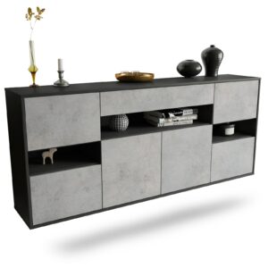 Sideboard Downey | hängend | Korpus Anthrazit | Front in Beton Optik | 180x79x35cm (BxHxT)