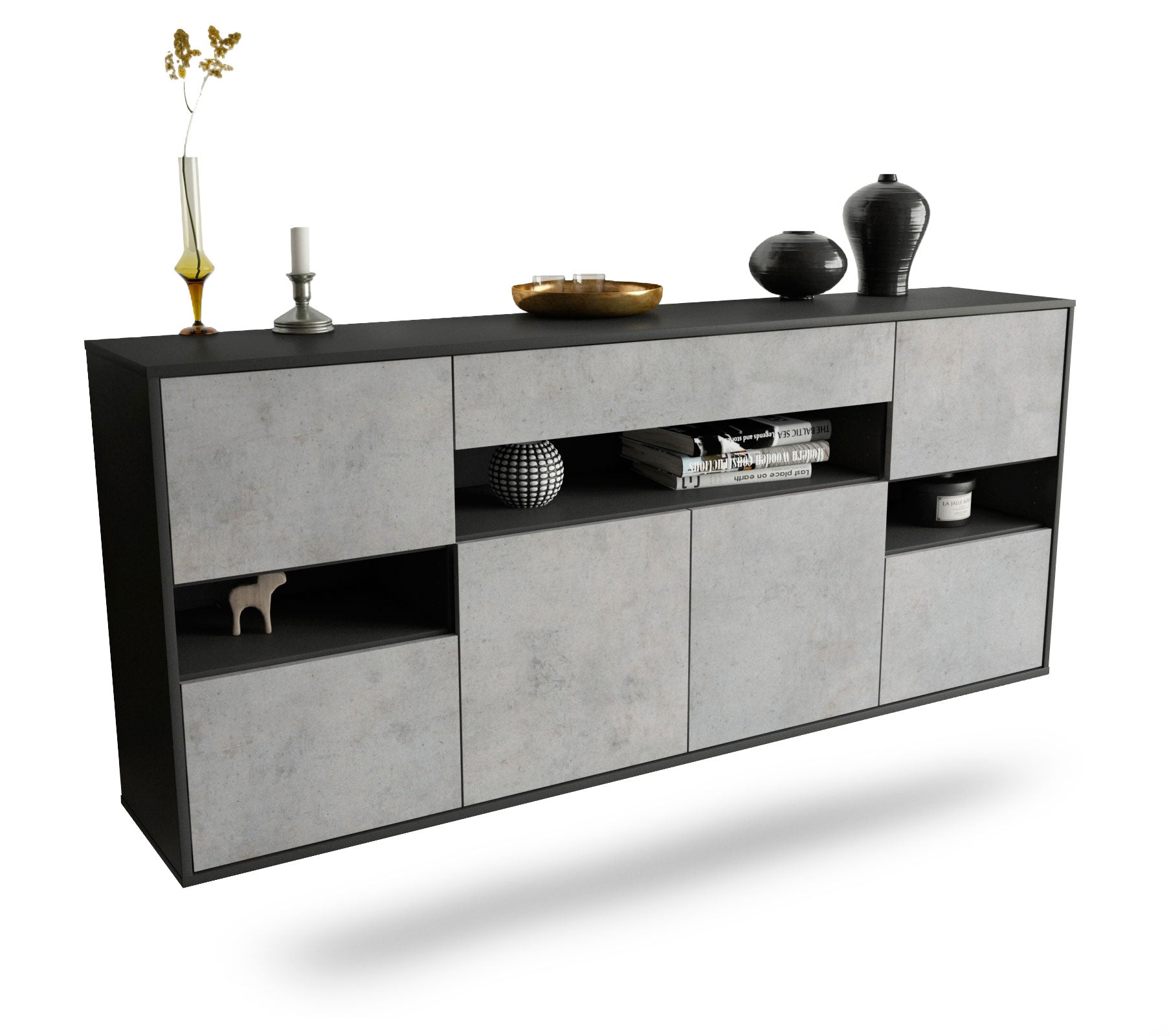 Sideboard Downey | hängend | Korpus Anthrazit | Front in Beton Optik | 180x79x35cm (BxHxT) 1 Sideboard Downey | hängend | Korpus Anthrazit | Front in Beton Optik | 180x79x35cm (BxHxT)