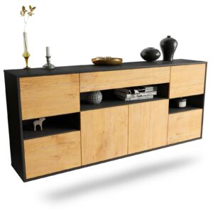 Sideboard Downey | hängend | Korpus Anthrazit | Front in Eiche Holz Optik | 180x79x35cm (BxHxT)