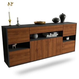 Sideboard Downey | hängend | Korpus Anthrazit | Front in Walnuss Holz Optik | 180x79x35cm (BxHxT)
