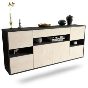Sideboard Downey | hängend | Korpus Anthrazit | Front in Zeder Holz Optik | 180x79x35cm (BxHxT)
