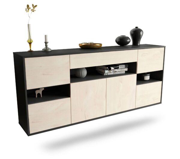 Sideboard Downey | hängend | Korpus Anthrazit | Front in Zeder Holz Optik | 180x79x35cm (BxHxT)