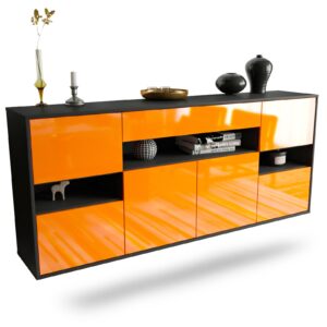 Sideboard Downey | hängend | Korpus Anthrazit | Front in Hochglanz Orange | 180x79x35cm (BxHxT)
