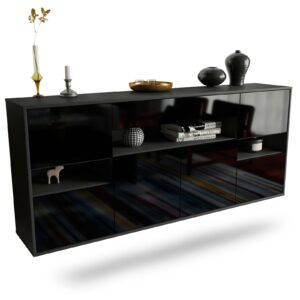 Sideboard Downey | hängend | Korpus Anthrazit | Front in Hochglanz Schwarz | 180x79x35cm (BxHxT)