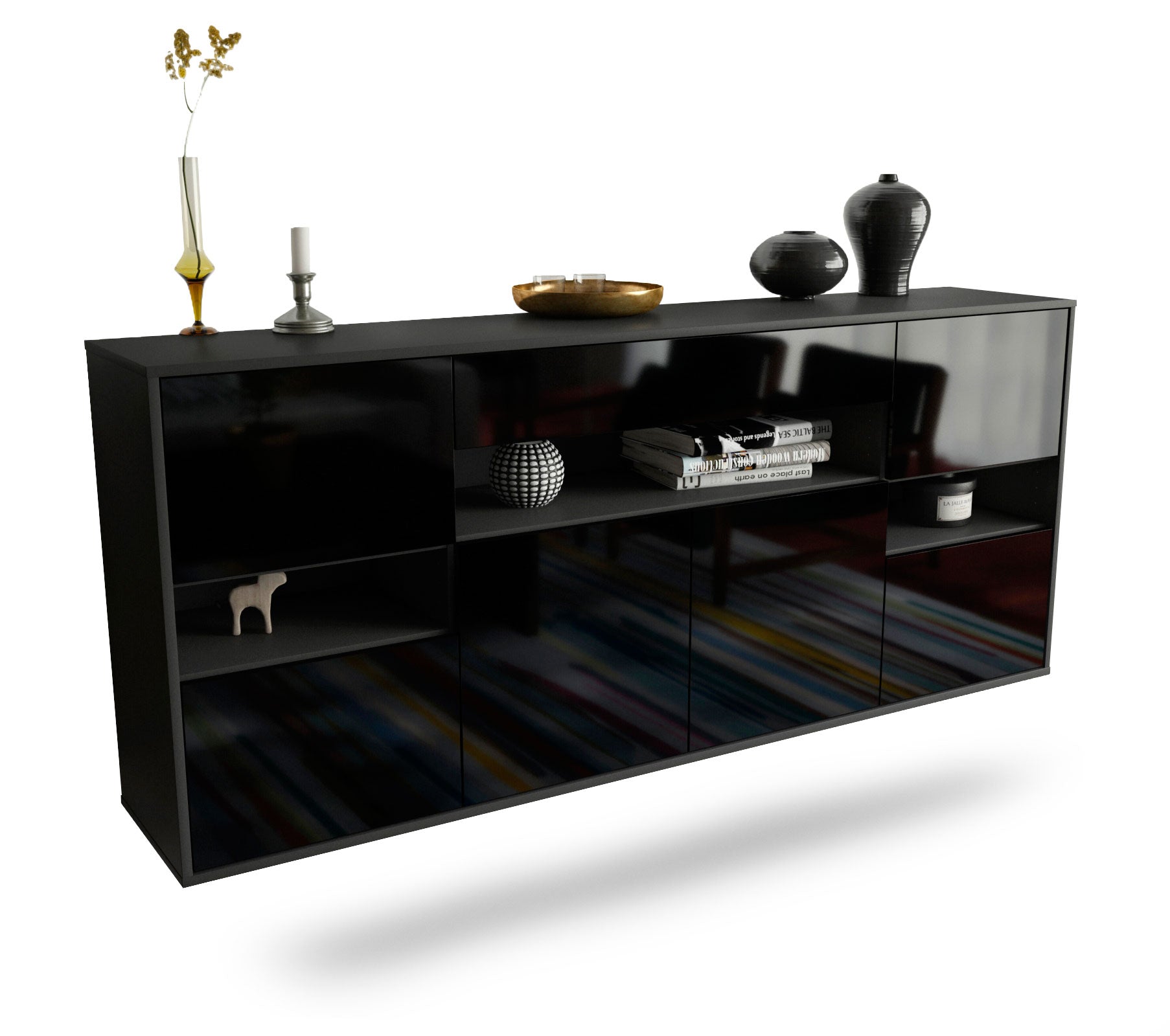 Sideboard Downey | hängend | Korpus Anthrazit | Front in Hochglanz Schwarz | 180x79x35cm (BxHxT) 1 Sideboard Downey | hängend | Korpus Anthrazit | Front in Hochglanz Schwarz | 180x79x35cm (BxHxT)