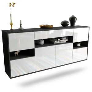 Sideboard Downey | hängend | Korpus Anthrazit | Front in Hochglanz Weiß | 180x79x35cm (BxHxT)