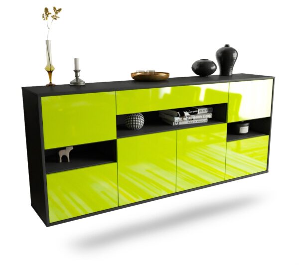 Sideboard Downey | hängend | Korpus Anthrazit | Front in Hochglanz Grün | 180x79x35cm (BxHxT)