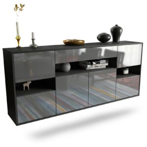 Sideboard Downey | hängend | Korpus Anthrazit | Front in Hochglanz Grau | 180x79x35cm (BxHxT)