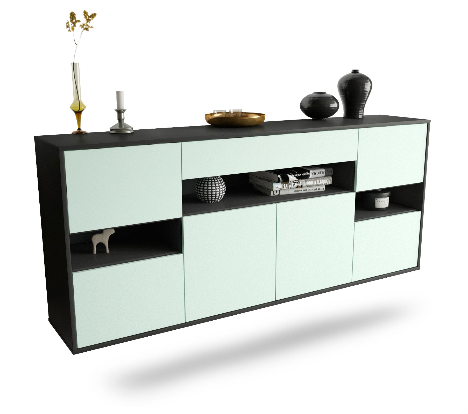 Sideboard Downey | hängend | Korpus Anthrazit | Front in Mint | 180x79x35cm (BxHxT) 1 Sideboard Downey | hängend | Korpus Anthrazit | Front in Mint | 180x79x35cm (BxHxT)