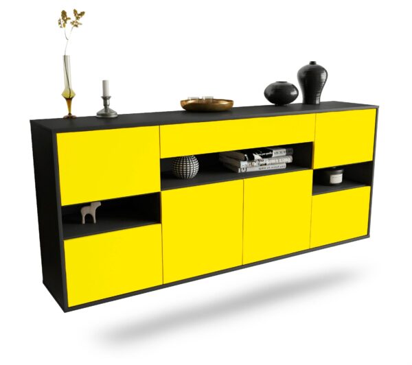 Sideboard Downey | hängend | Korpus Anthrazit | Front in Gelb | 180x79x35cm (BxHxT)
