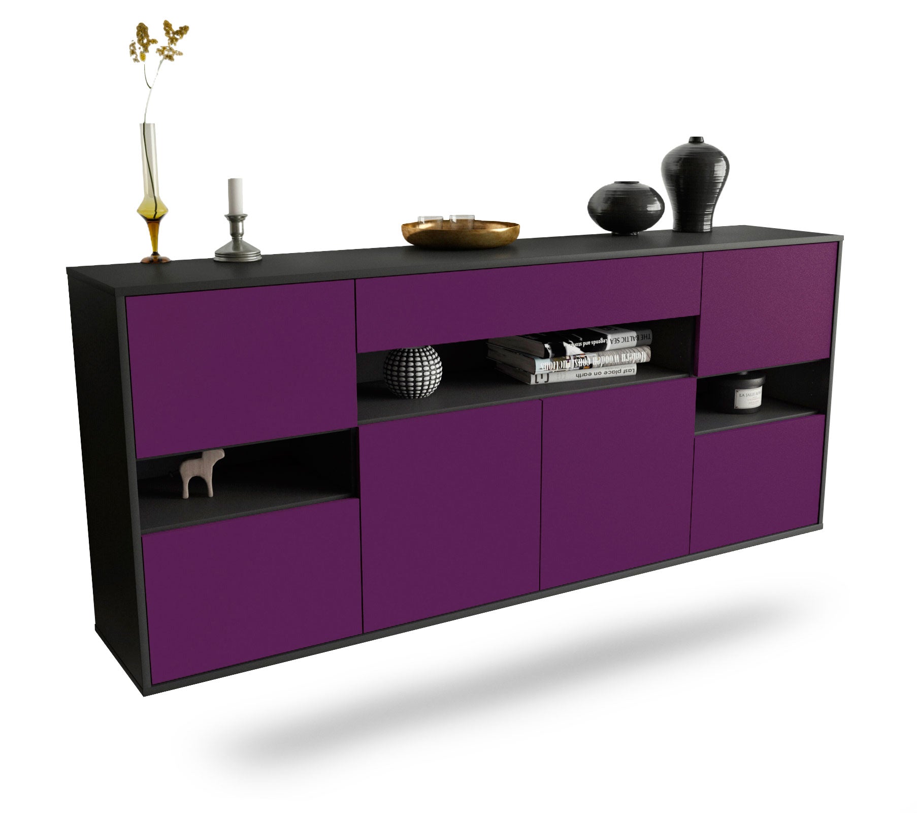 Sideboard Downey | hängend | Korpus Anthrazit | Front in Lila | 180x79x35cm (BxHxT) 1 Sideboard Downey | hängend | Korpus Anthrazit | Front in Lila | 180x79x35cm (BxHxT)
