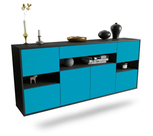Sideboard Downey | hängend | Korpus Anthrazit | Front in Türkis | 180x79x35cm (BxHxT)
