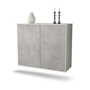 Sideboard Hialeah | hängend | Korpus Weiß | Front in Beton Optik | 92x79x35cm (BxHxT)