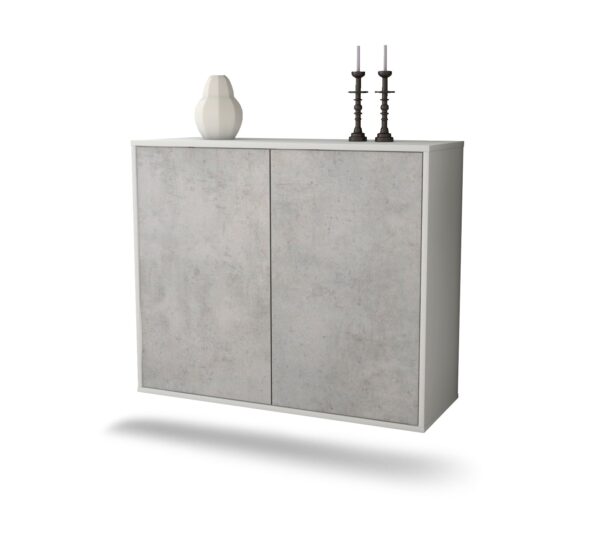 Sideboard Hialeah | hängend | Korpus Weiß | Front in Beton Optik | 92x79x35cm (BxHxT)