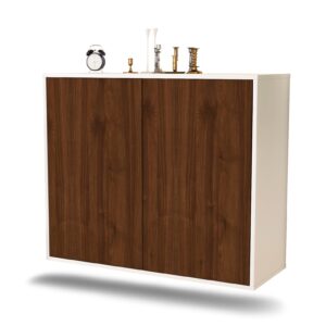 Sideboard Hialeah | hängend | Korpus Weiß | Front in Walnuss Holz Optik | 92x79x35cm (BxHxT)