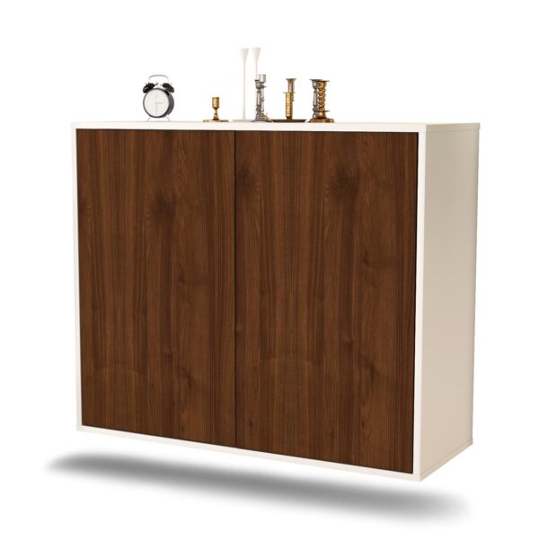 Sideboard Hialeah | hängend | Korpus Weiß | Front in Walnuss Holz Optik | 92x79x35cm (BxHxT)