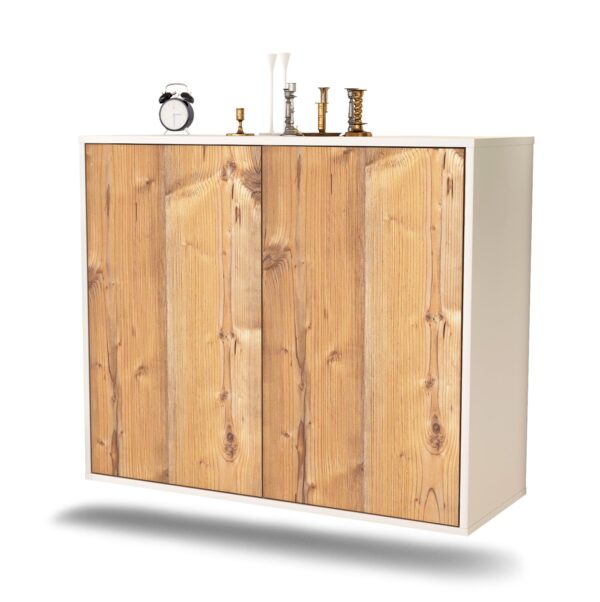 Sideboard Hialeah | hängend | Korpus Weiß | Front in Pinie Holz Optik | 92x79x35cm (BxHxT)