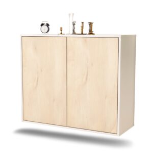 Sideboard Hialeah | hängend | Korpus Weiß | Front in Zeder Holz Optik | 92x79x35cm (BxHxT)
