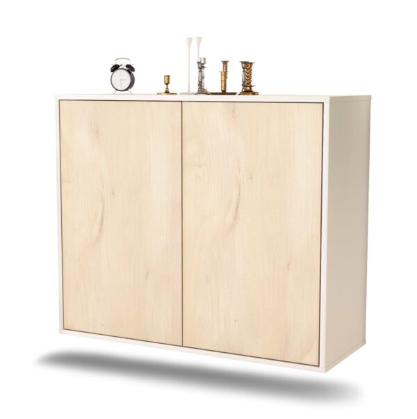 Sideboard Hialeah | hängend | Korpus Weiß | Front in Zeder Holz Optik | 92x79x35cm (BxHxT)