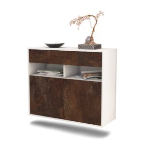 Sideboard North Las Vegas | hängend | Korpus Weiß | Front in Rost Optik | 92x79x35cm (BxHxT)