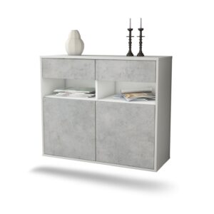 Sideboard North Las Vegas | hängend | Korpus Weiß | Front in Beton Optik | 92x79x35cm (BxHxT)