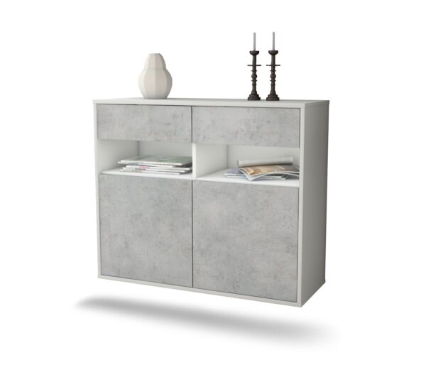 Sideboard North Las Vegas | hängend | Korpus Weiß | Front in Beton Optik | 92x79x35cm (BxHxT)