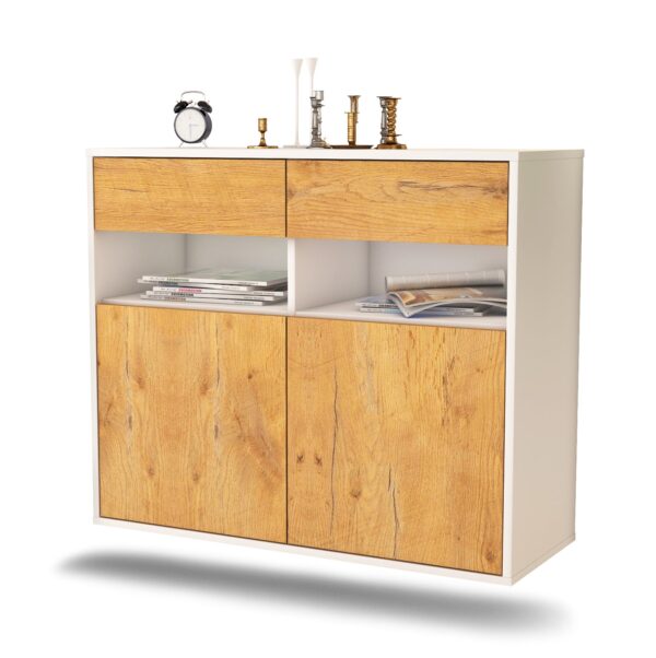 Sideboard North Las Vegas | hängend | Korpus Weiß | Front in Eiche Holz Optik | 92x79x35cm (BxHxT)