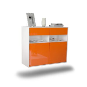Sideboard North Las Vegas | hängend | Korpus Weiß | Front in Hochglanz Orange | 92x79x35cm (BxHxT)